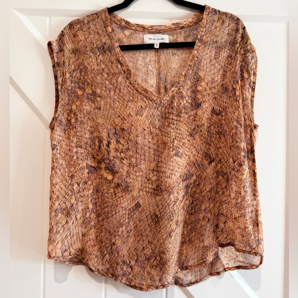 Dear John Brown Snake-Print V-Neck Sleeveless Top